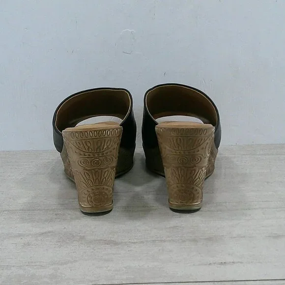 Bella Vita Sexy Black Leather Made in Italy Boho Wedge slide sandals Size 12 W - Picture 6 of 11